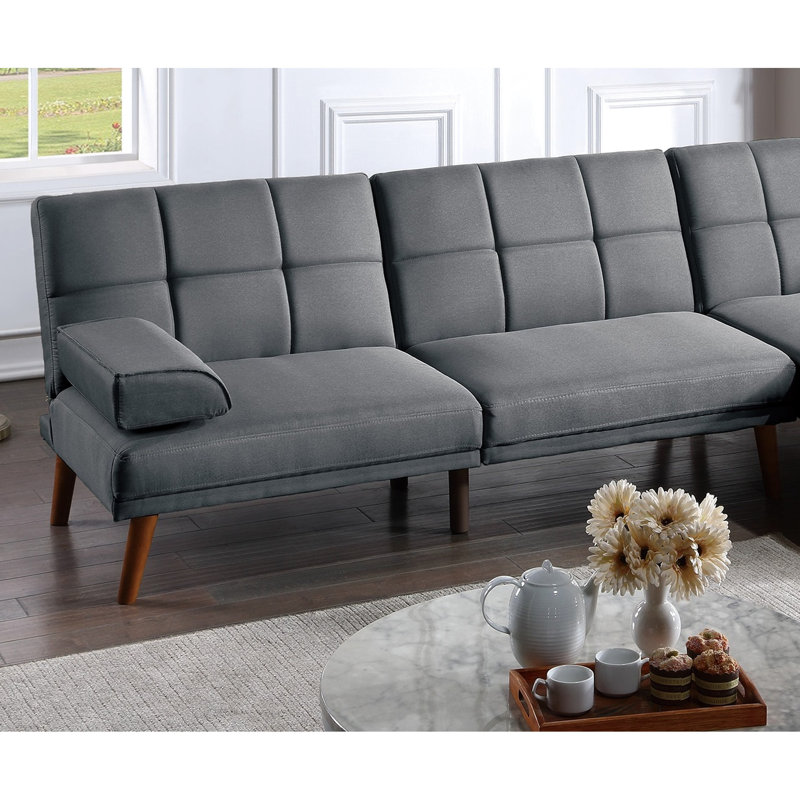 Canapé moderne de couleur gris-bleu avec rembourrage en mousse et pieds en bois massif, Blue Grey Fabric