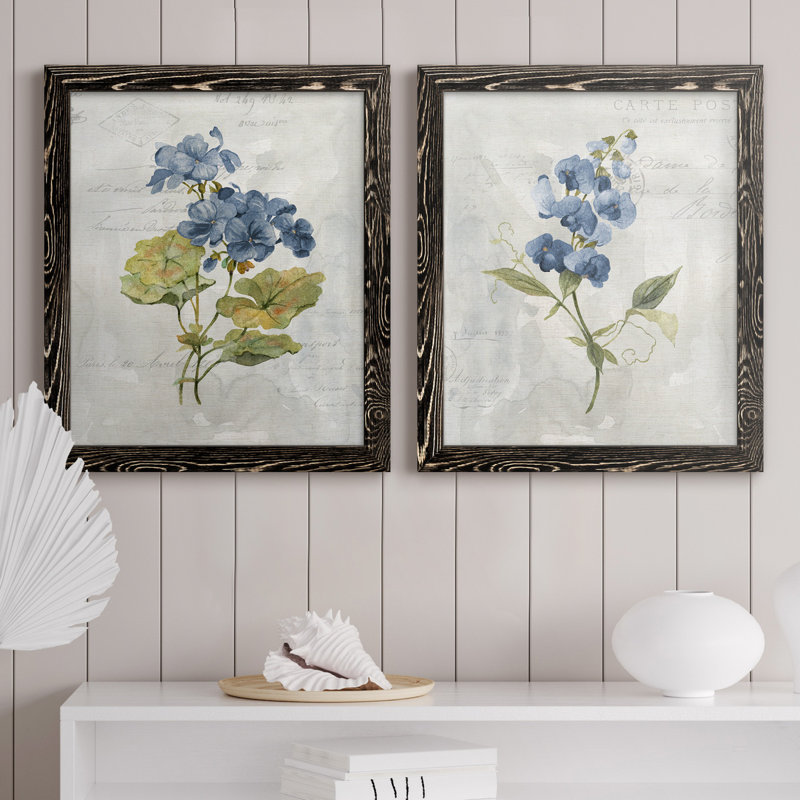 Lin bleu géranium - ensemble de 2 reproductions d'art, H 24 po x l 36 po, Impression encadrée sans passe-partout