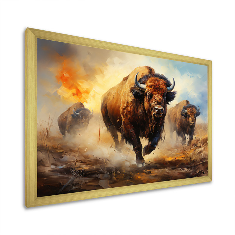 Native Buffalo, impressionnant sur toile, Cadre doré simple, H 12 po x l 20 po x P 1 po