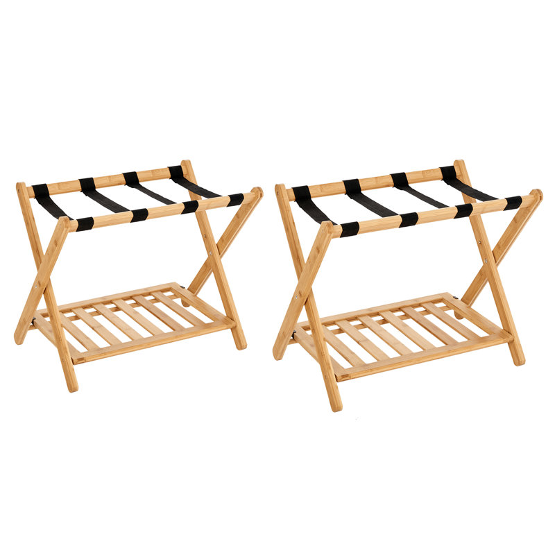 Porte-bagages pliant en bambou avec rangement, Paquet de 2, nature