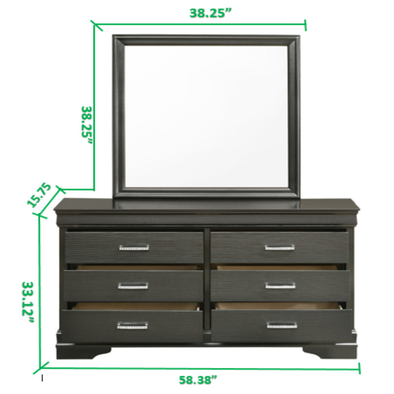 Commode moderne à 6 tiroirs en bois, Gris