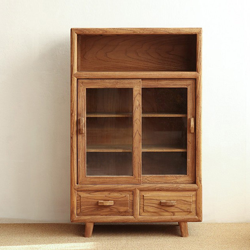 Wabi-Sabi Style Elm & Glass Accent Cabinet