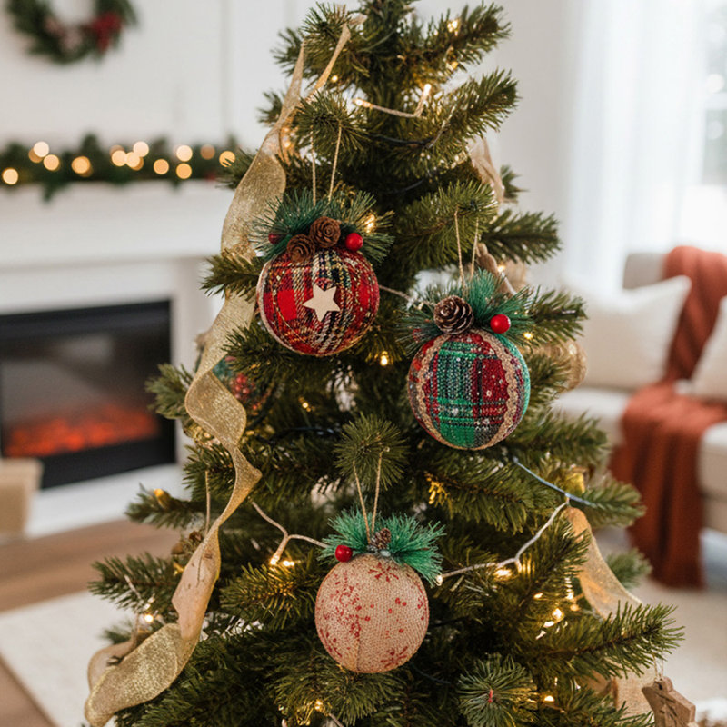 8cm Fabric Trees & Wreaths Bauble