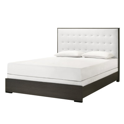 Elegant Queen Panel Bed With Head, Beige Upholstery, Gray Finish Size Button Headboard, And Theme