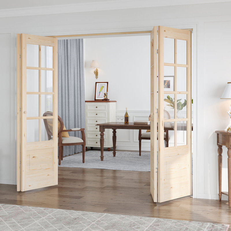 Porte pliante en verre et bois massif 8-Lite avec trousse de quincaillerie d'installation, 4, 96 po x 80 po