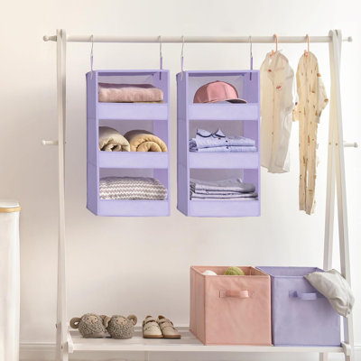 Organisateur de placard suspendu à 3 étagères, pliable, violet, capacité de 15 kg, support anti-affaissement, garde les vêtements bien rangés, se plie à plat, lot de 2