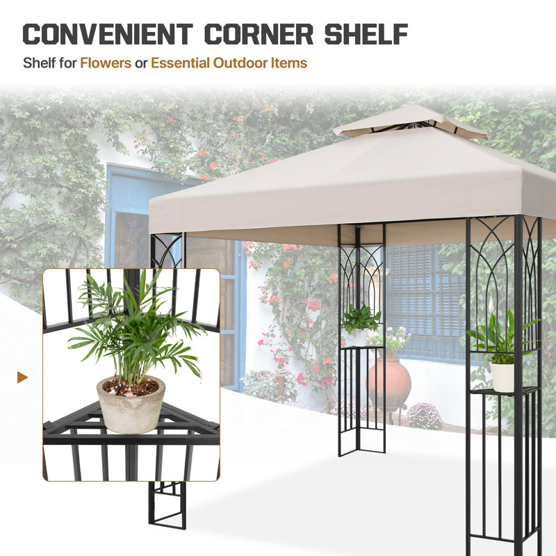 Beige 8x8 Metal Patio Gazebo with Double Roof