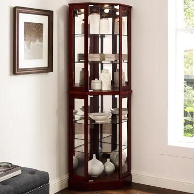 6 Shelf Curio Cabinet With Lights, Mirrored, Adjustable, Material Lighted, Adjustable Shelves, Display