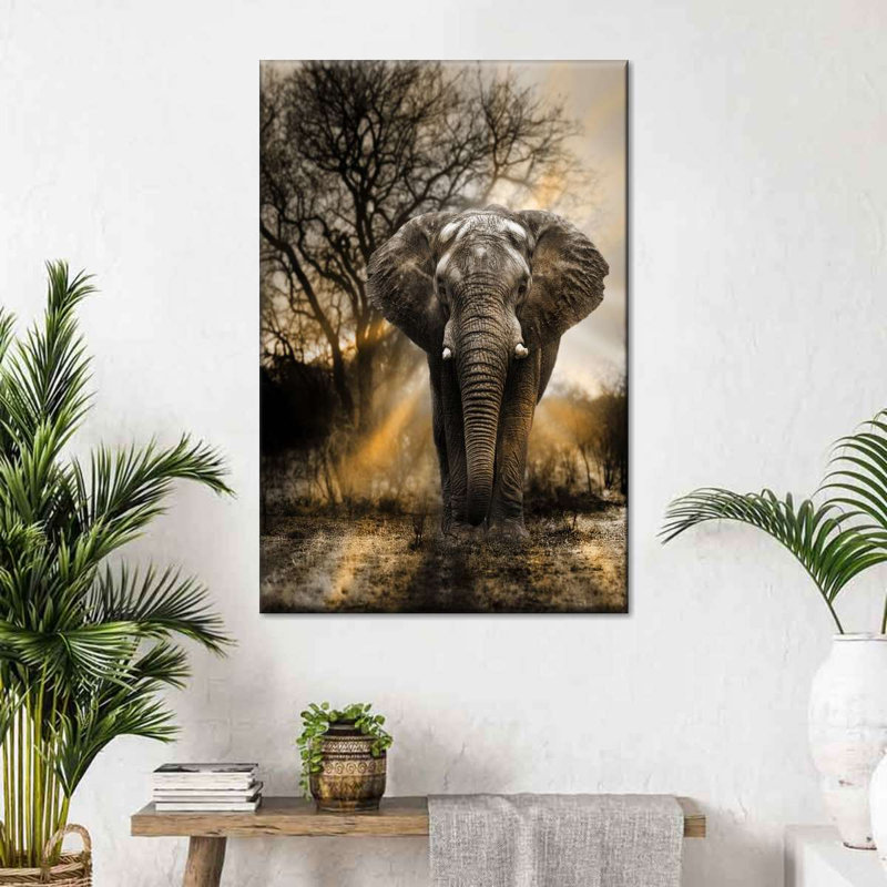 «Elephant Sunset», reproduction sur toile, H 12 po x l 8 po x P 1 po