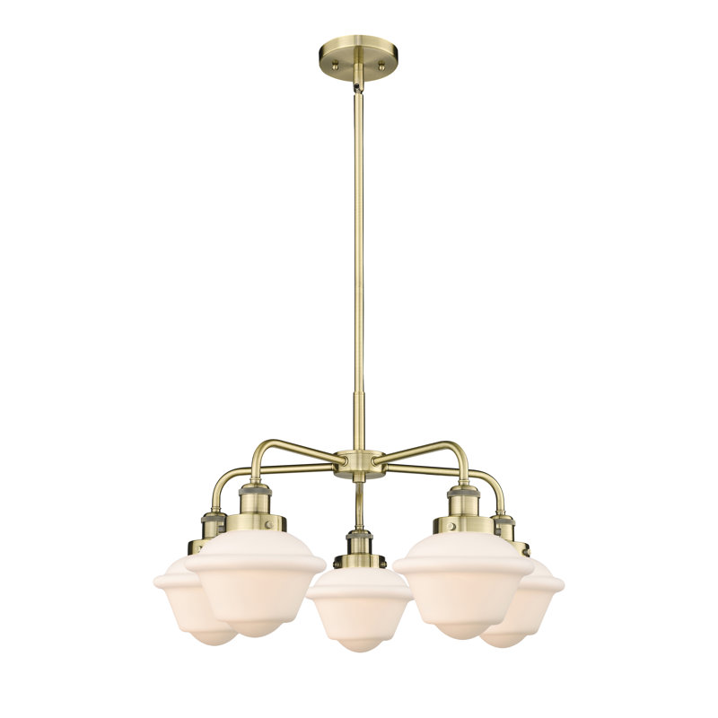 Grourke 5 - Light Glass Dimmable Chandelier, Antique Brass, Matte White