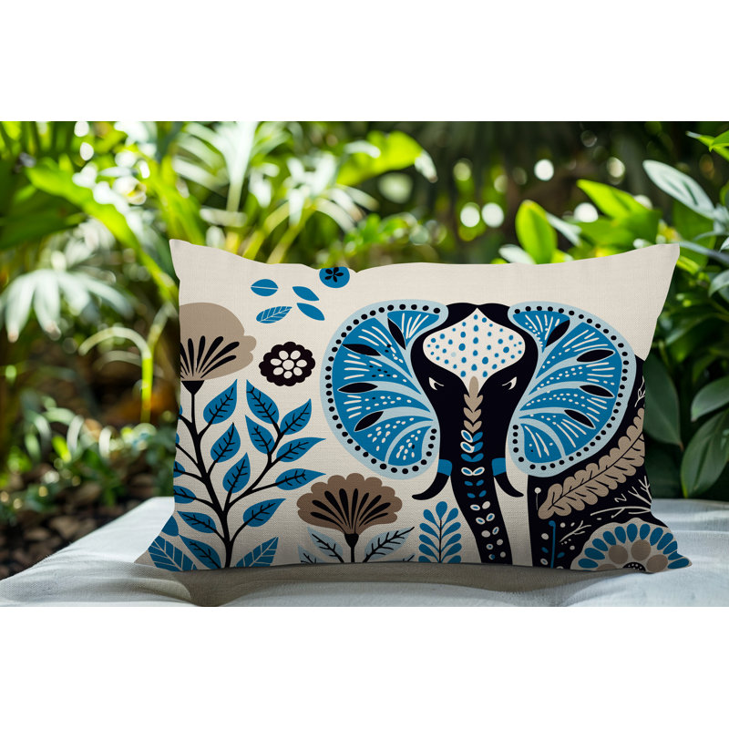 Coussin lombaire réversible intérieur / extérieur Issa Elephant, Rectangulaire H 14 po x l 20 po, Turquoise