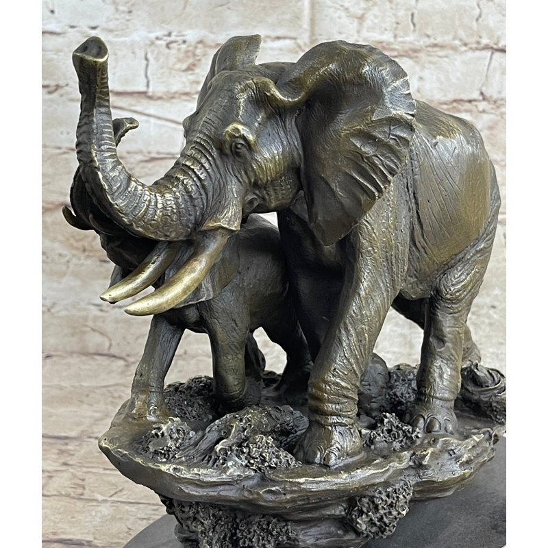 Sculpture statue Zophie mère et enfant éléphant en bronze 10 po x 12 po