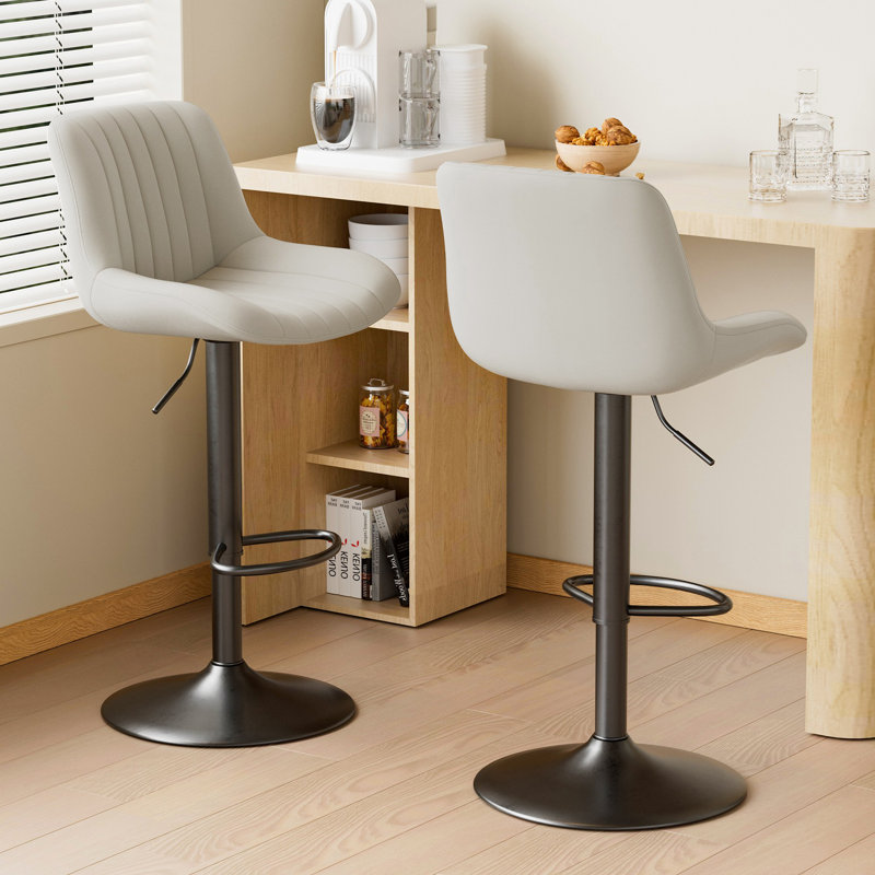Swivel Upholstered Adjustable Height Counter Stool with Metal Frame, Light Grey