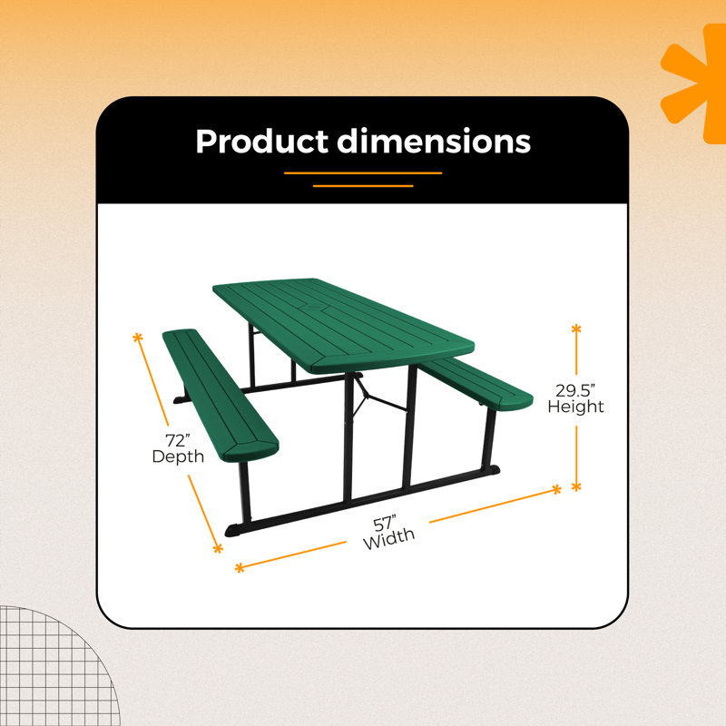 HDPE Travis Folding Picnic Table, Green