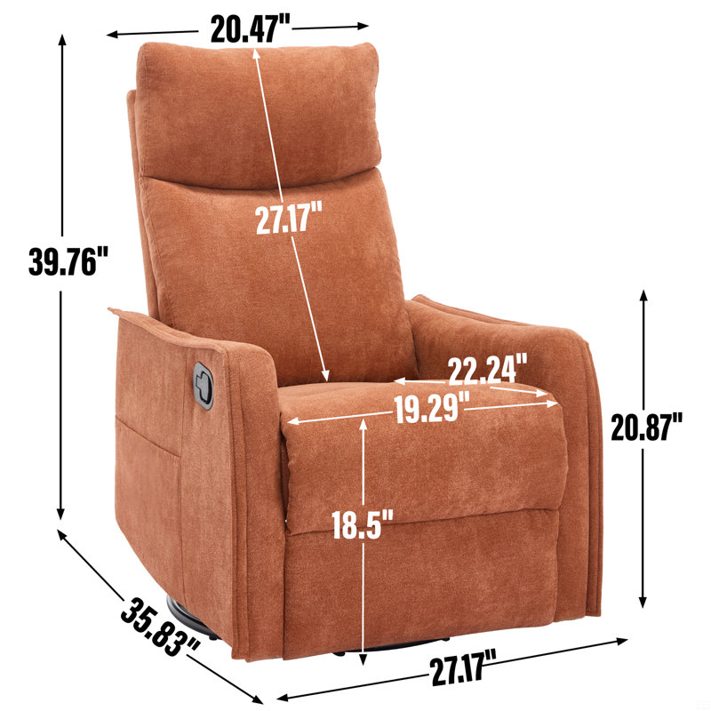 Heat Massage Manual Recliner Chair With Rocker And Swivel, Orange