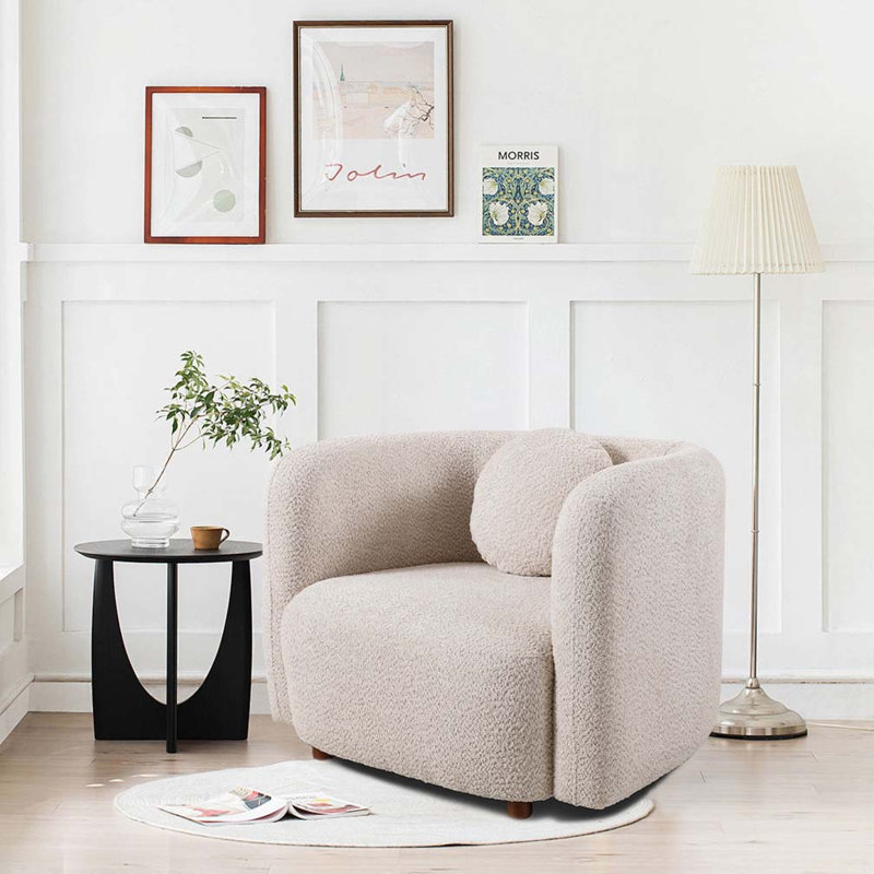 Fauteuil demi-tonneau rembourré Boucle, Beige