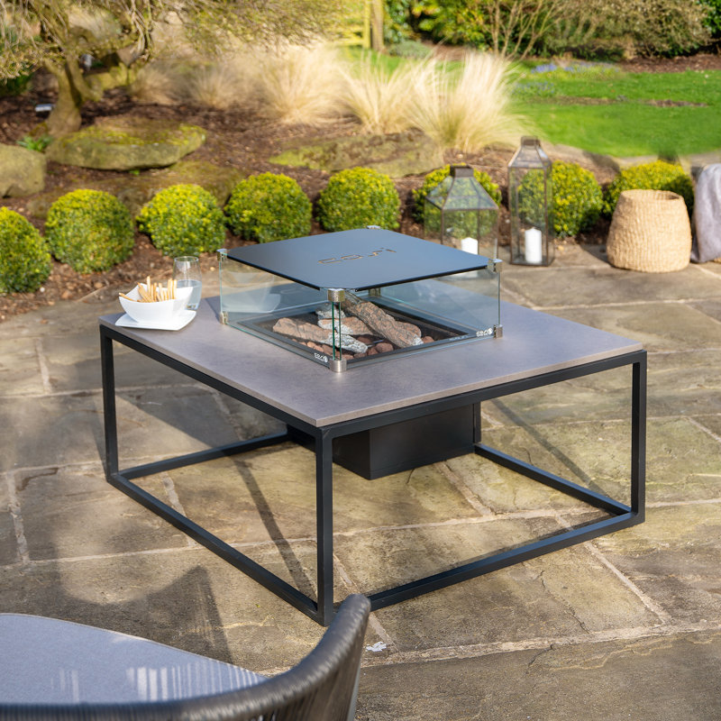 Himanshu Round Douglas Fir Wood Propane Smokeless Fire Pit Table with Hidden Fuel Tank, Grey/Black