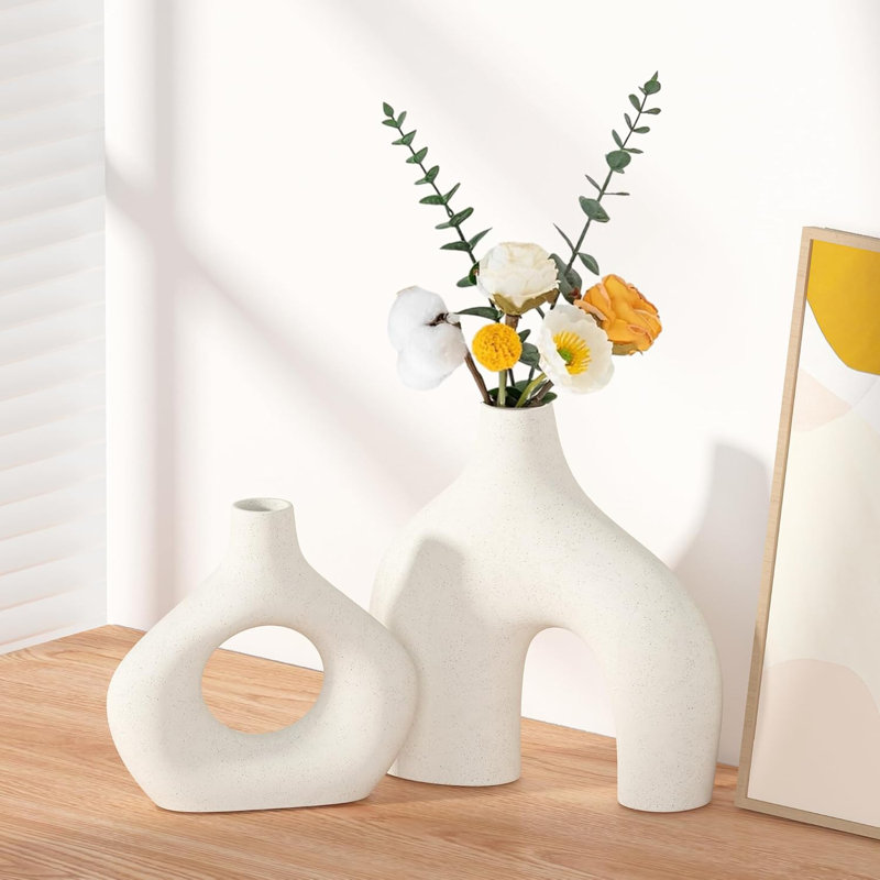 Set Of 2 Ceramic Boho Vases