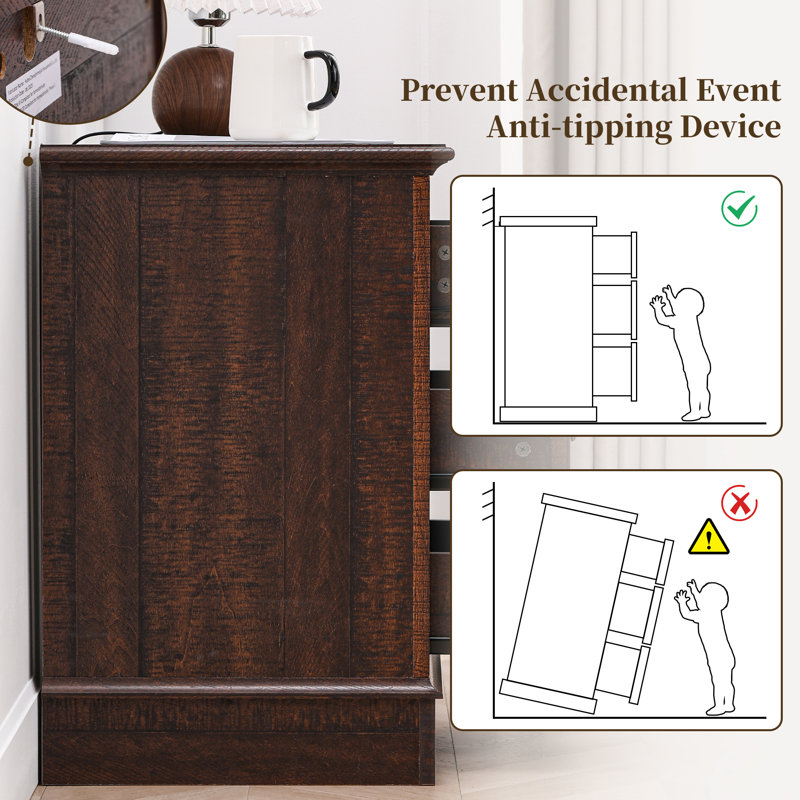 21.65'' Wide Nightstand With 3 Drawers, Dark Brown, Set of 1