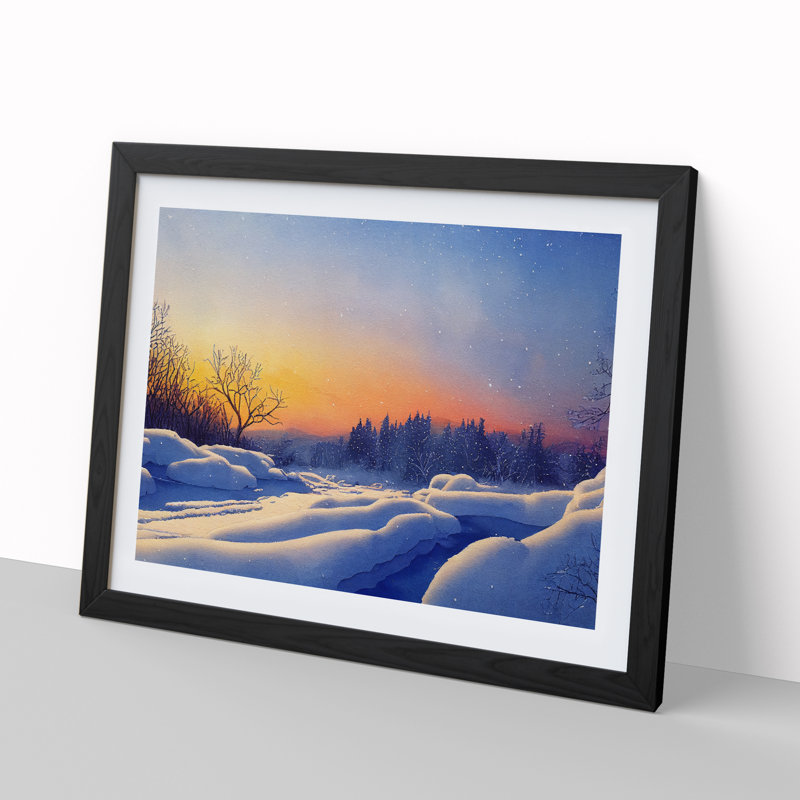 Winter Landscape Sunset Vol.2 - Framed Print, 34cm H x 46cm W x 2cm D, Black Framed