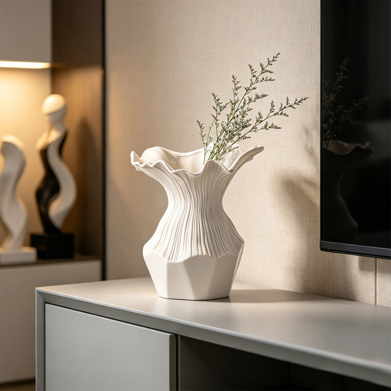Vase de table blanc en céramique, H 9,65 po x L 9,45 po x l 9,45 po