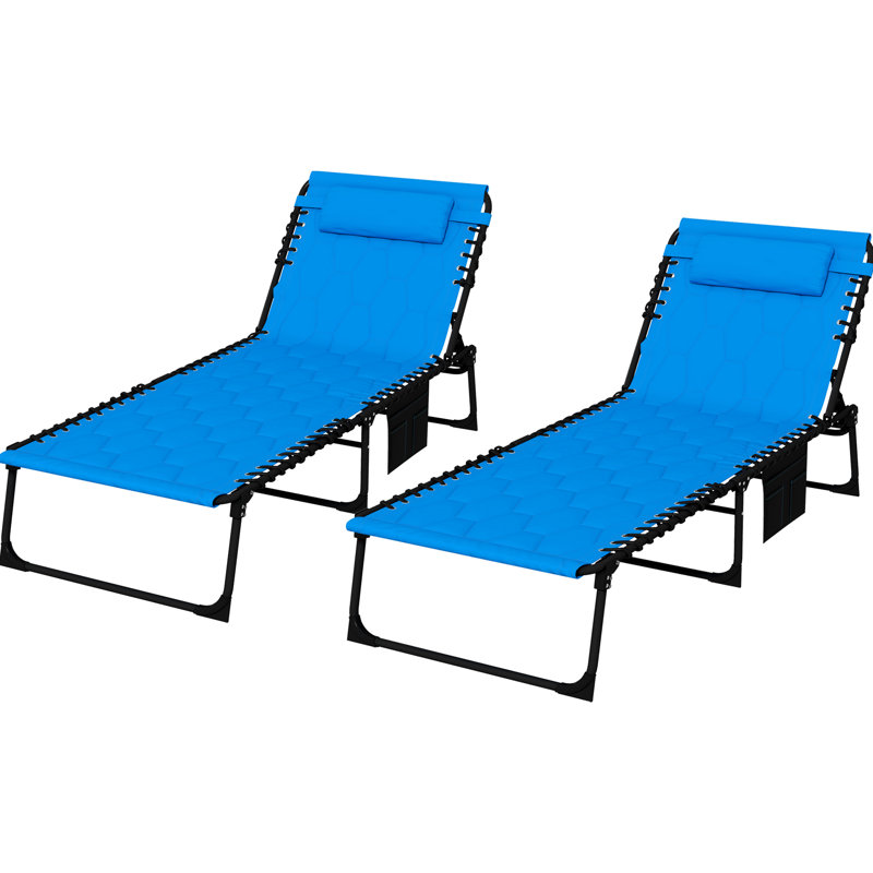 Chaise longue bleue pliante pour l'extérieur - avec poche latérale et fauteuil inclinable pour la piscine, bleu, siège inclinable réglable, siège rembourré,