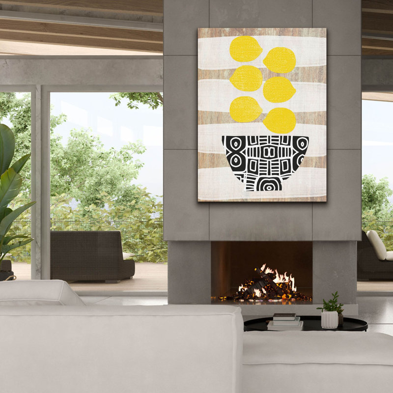 «Bowl Of Lemons On Wood» par Linda Woods, art mural sur toile, H 54 po x l 40 po x P 1,5 po
