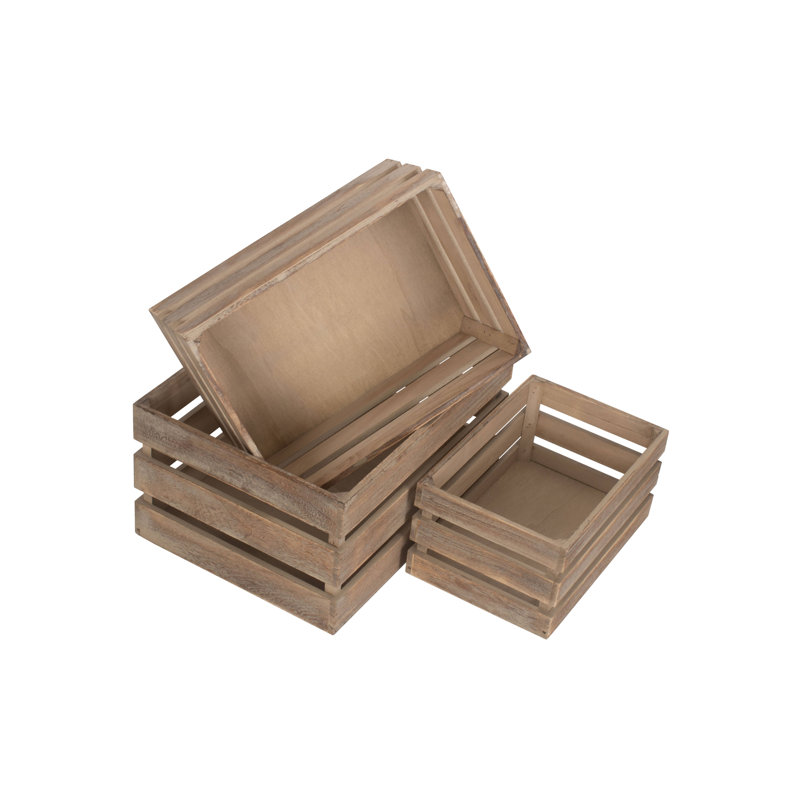 Slatted Manufactured Wood 3 Piece Organiser Box Set, Brown