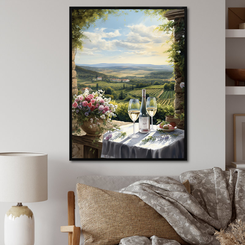 «Vineyard Romantic Charm Landscape», reproduction d'art sur toile, Cadre flottant noir, H 32 po x l 24 po x P 1 po