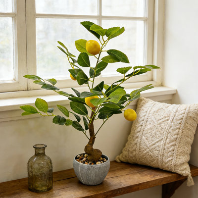 Bonsai artificiel 18 "avec citrons réalistes et feuilles vertes dans un pot à fleurs, faux bonsaï dans un pot décoratif