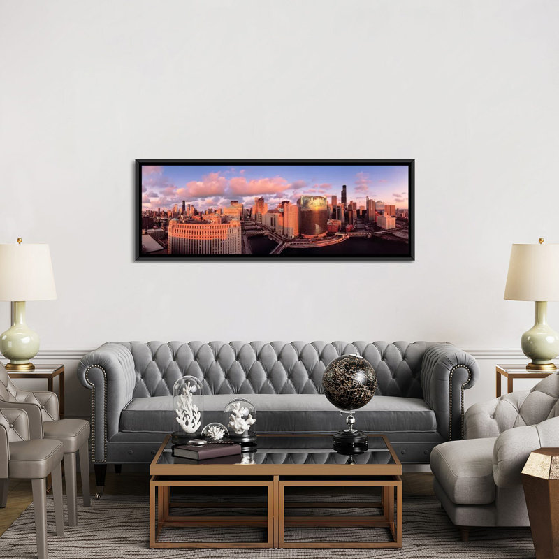 «Chicago IL», reproduction de photo sur toile, H 20 po x l 60 po x P 1,5 po, Cadre noir