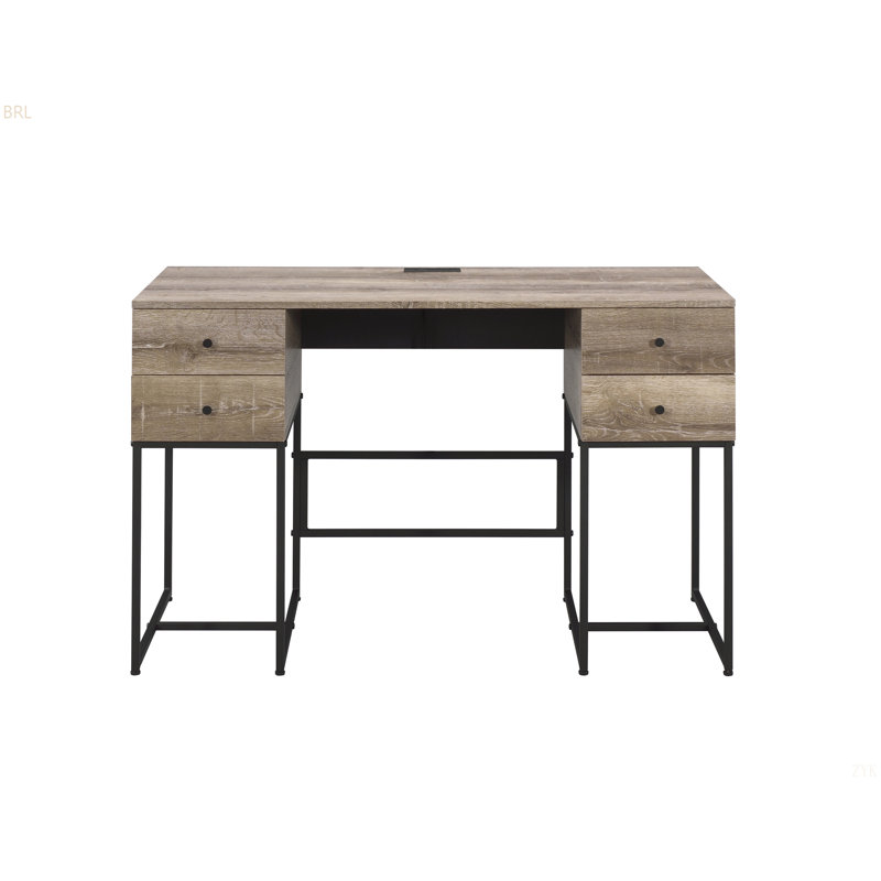 Bureau rustique en chêne et finition noire avec port USB