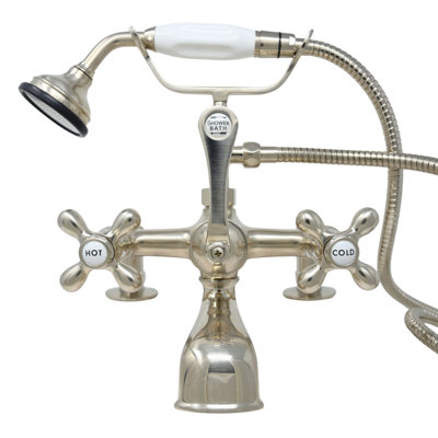P0341 British Telephone Deck Mount Tub Faucet with Handheld Shower and Cross Handles