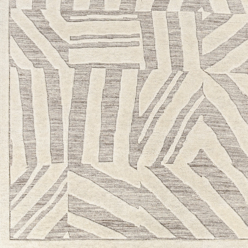 Tapis géométrique en laine fabriqué à la main gris / crème Saahith, Rectangle 4 pi x 6 pi