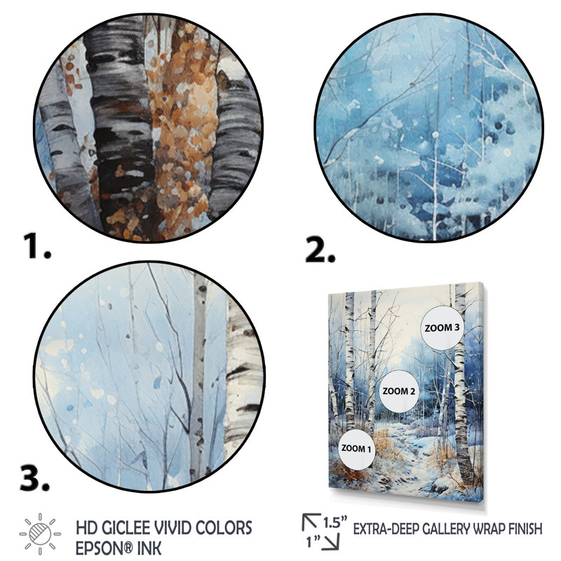 Virgus Birch Woods Winter Moonrise III, Cadre photo noir, H 20 po x l 12 po x P 1 po