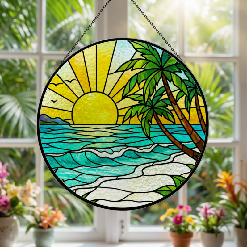 Vitrail 12 "H Sunset Beach, H 12 po x l 12 po