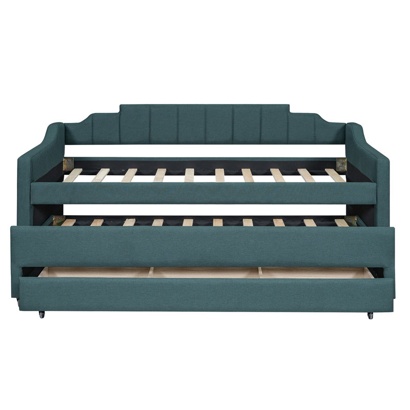 Upholstered Daybed With Trundle And Three Drawers, Green