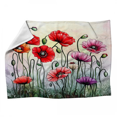 Jeté en molleton Poppy Flowers - Jetés floraux pour canapés ou lits