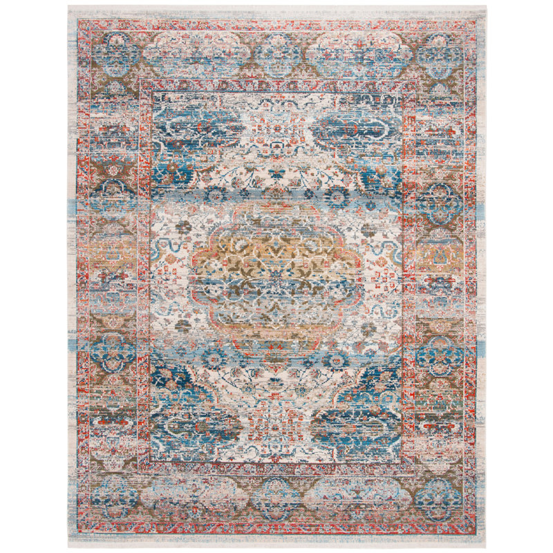 Tapis beige / bleu Presswood, Rectangle 6 pi x 9 pi