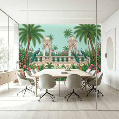 Papier peint mural traditionnel orné de paons et de fleurs tropicales, style vintage, autocollant, décoration murale moderne pour chambre et salon, 254 cm (L) x 366 cm (l).