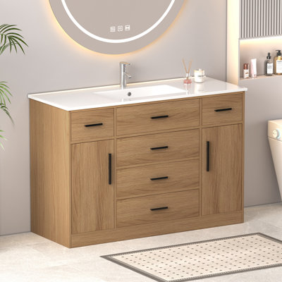Meuble-lavabo de salle de bain avec 2 portes à fermeture douce et 6 tiroirs