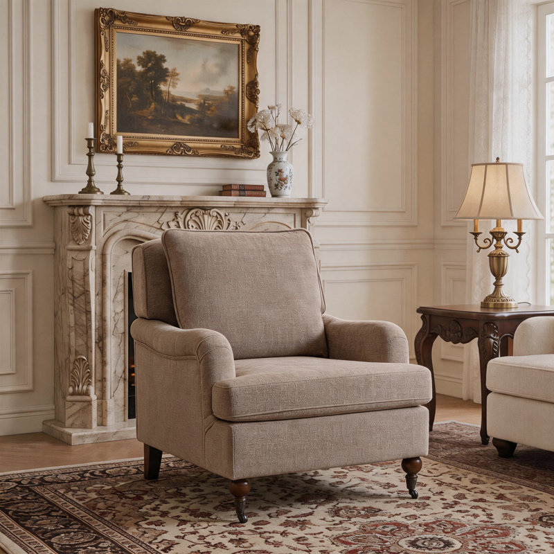 Chaise d'appoint Mid-Century avec coussins, Beige