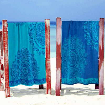 Albata Floral Mandala Cotton Oversized Reversible 2-Piece Beach Towel Set