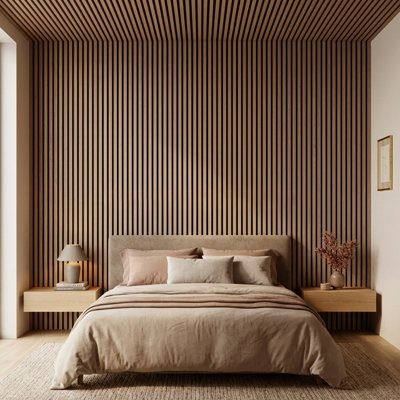6 panneaux de bois acoustique L 93 po x l 12 po, panneaux muraux cannelés et insonorisés 3D pour mur et plafond, panneaux muraux en bois à lattes (46,5 pieds carrés)