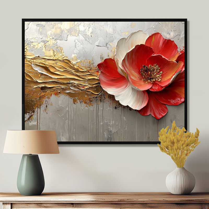 Muthiah - Floral Wall Art, H 34 po x l 44 po, Noir, Cadre flottant