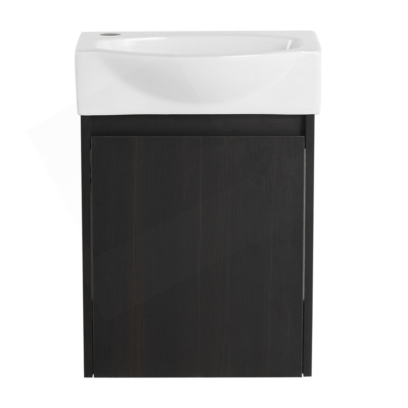 Meuble-lavabo compact de 16 pouces avec lavabo en céramique, parfait pour les petits espaces et les décors modernes, Noir