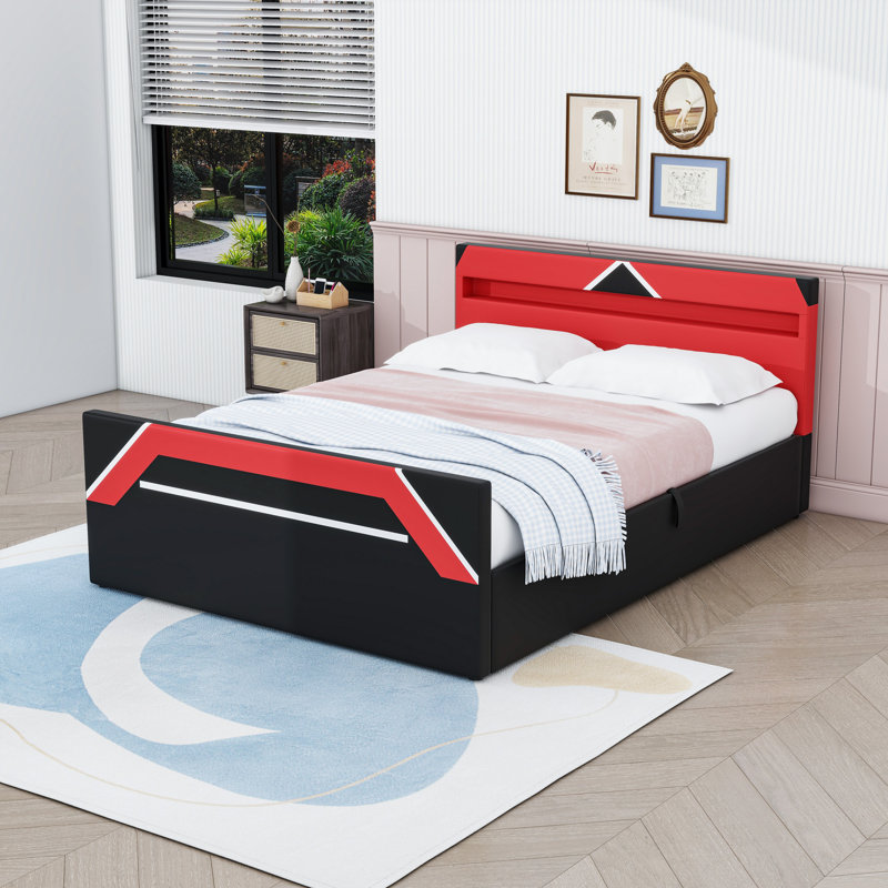 Grand lit de jeu avec rangement latéral dynamique, Noir rouge