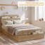 Structure de lit en bois avec tête et pied de lit avec rangement, lit plateforme à profil bas avec lattes de bois, aucun sommier requis-2009373110-2009373119