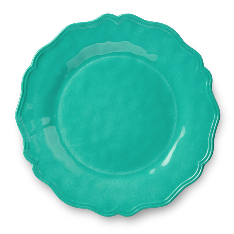 Assiette plate Isabella de 11 pouces Isabella, effet glaçage craquelé et bords festonnés, mélamine légère durable, résistante aux cassures et au lave-vaisselle, vaisselle élégante pour les repas à l'intérieur et à l'extérieur