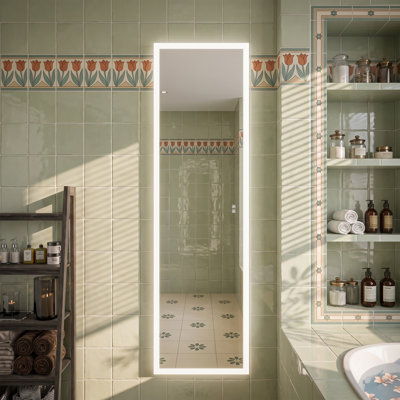Armoire à pharmacie à miroir pleine longueur 20 po x 70 po à DEL avec éclairage avant et arrière à intensité variable, tablettes réglables, prise de courant et ports USB